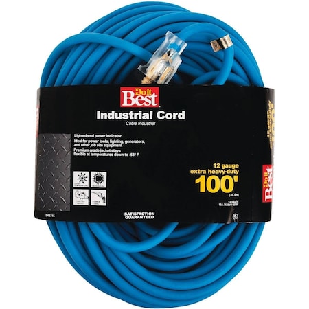 All-Source SJTW Extension Cord, 12 AWG, Outdoor, 12/3, 1 Outlets, Blue, 100 ft RL-JTW123-100-BL
